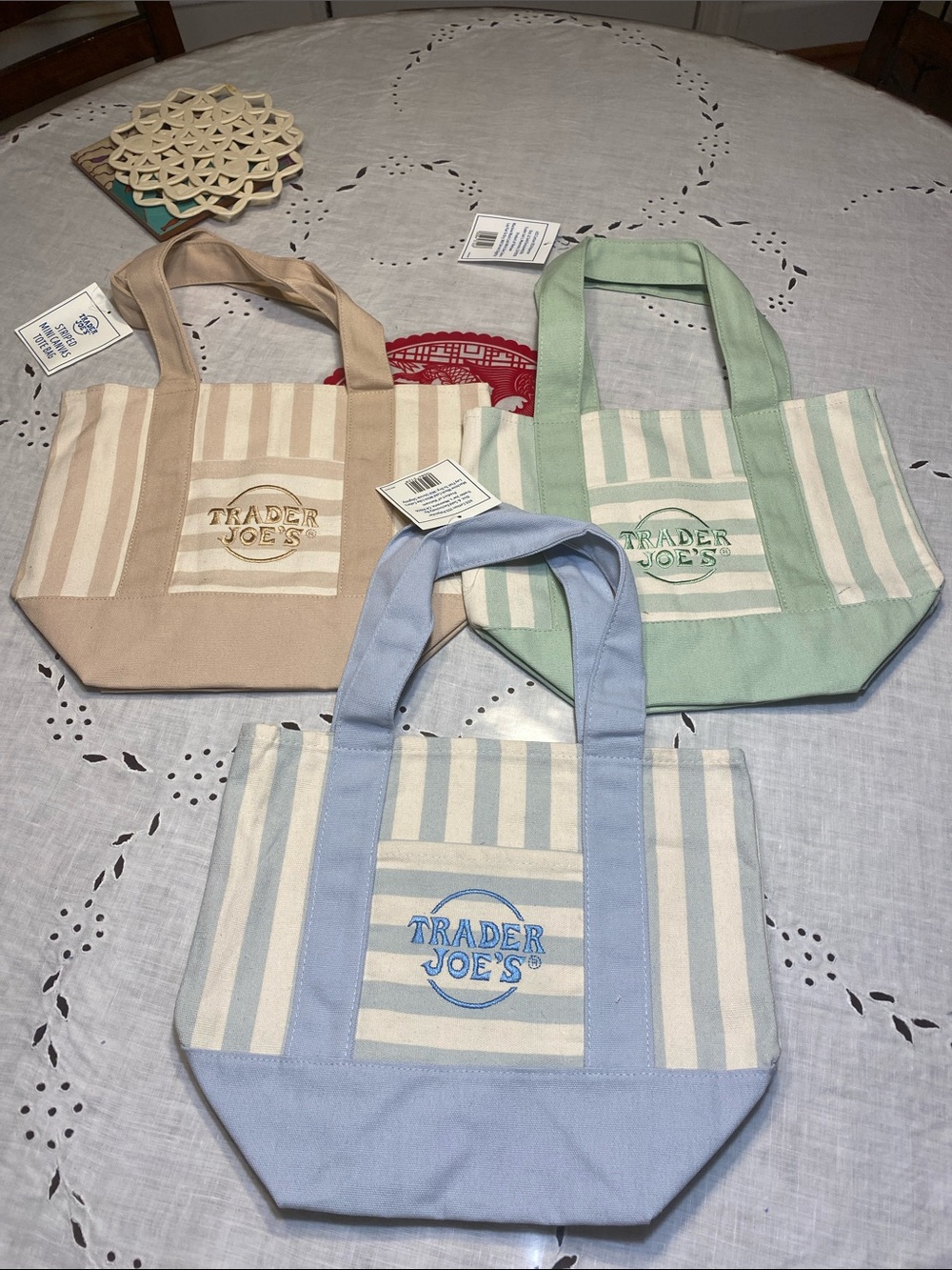 Set of 3Striped Canvas Tote Bag
